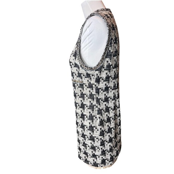 ZARA‎ WOMAN METALLIC THREAD DRESS WITH CHAIN TRIMS BLACK/WHITE Size Medium - Picture 4 of 11